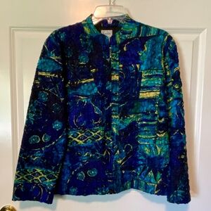 Chicos Multicolored Blue Silk Zippered Jacket Chico's Size 1 (8/10)